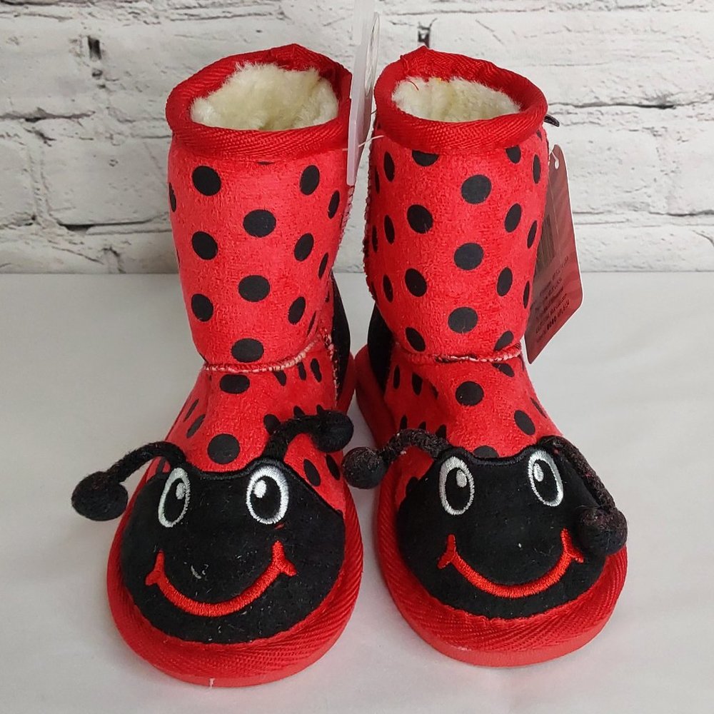 'MUK~LUKS' 'ZOO~BABIES' FUZZY LINED LADYBUG SLIP~ON BOOTS - Picture 6 of 16